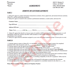 Example JB’s Agreement Sheet
